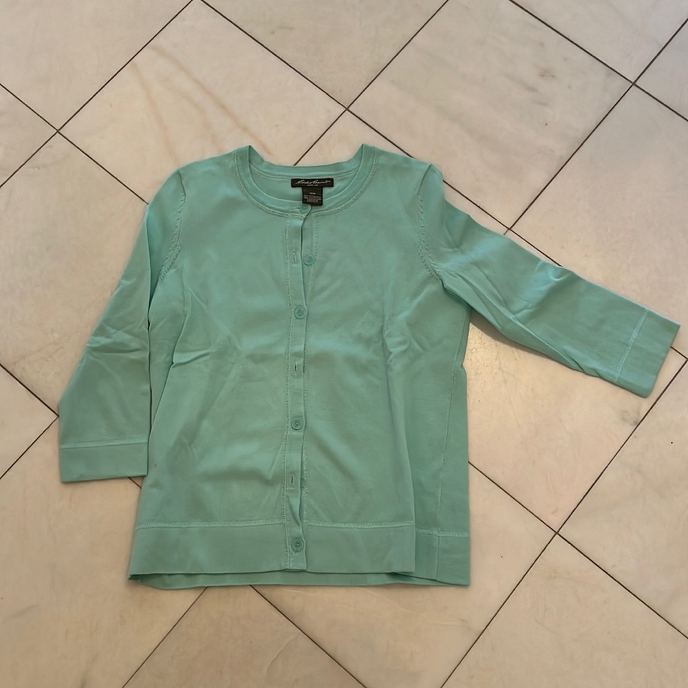 Eddie Bauer Cotton blend button down sweater, Size M, Pale Aqua Green, NWOT